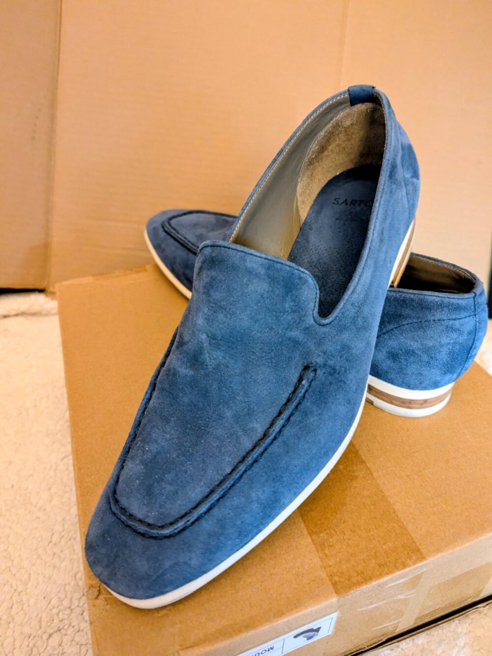SARTORI Men's Loafers, Blue Suede Made in Italia Size 42 (8.5 to 9)